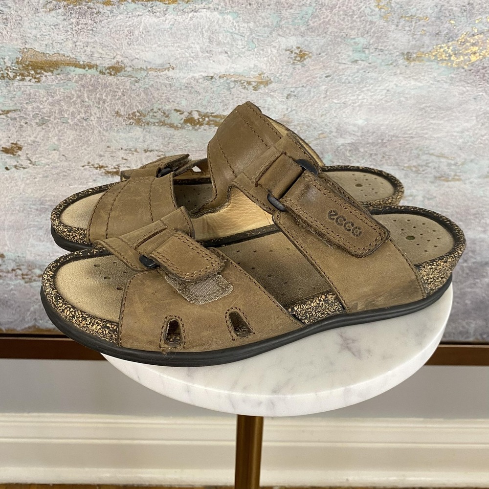 ECCO Sandals Shoes Womens Size 6.5 Brown Leather Slide Wedge Comfort 0536